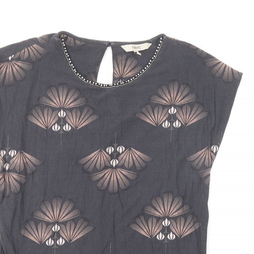 NEXT Womens Multicoloured Geometric Viscose Basic T-Shirt Size 6 Round Neck