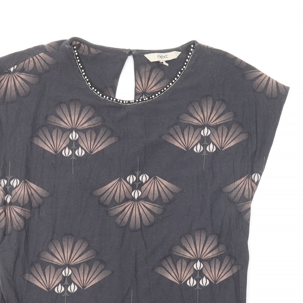 NEXT Womens Multicoloured Geometric Viscose Basic T-Shirt Size 6 Round Neck