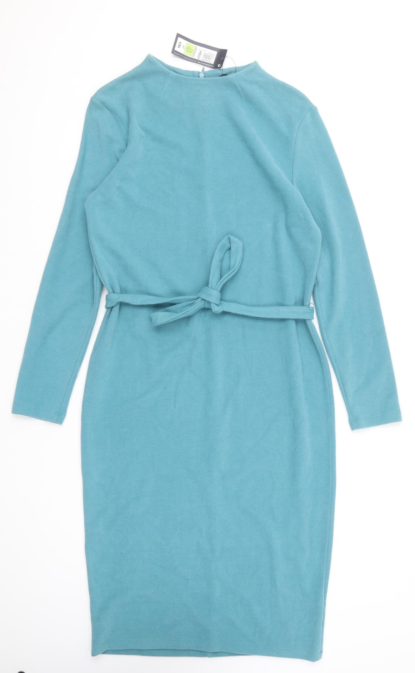 Marks and Spencer Womens Blue Cotton Jumper Dress Size 12 Round Neck Pullover