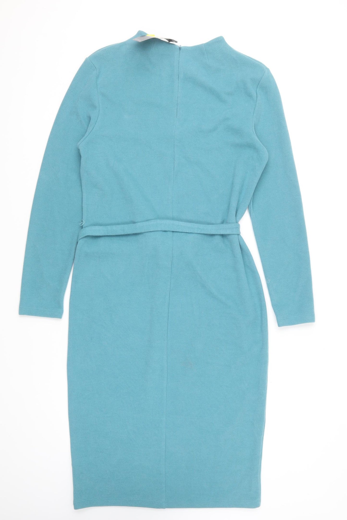 Marks and Spencer Womens Blue Cotton Jumper Dress Size 12 Round Neck Pullover
