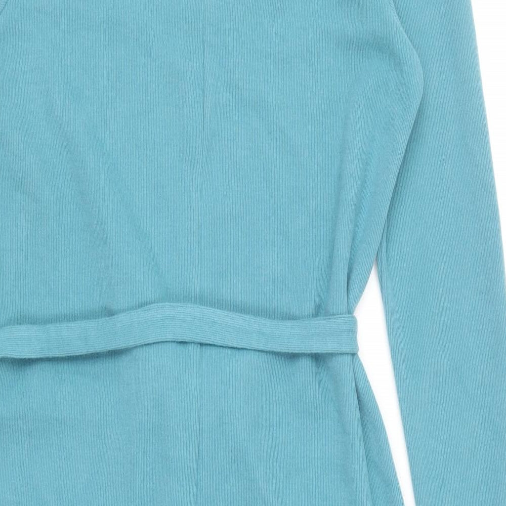 Marks and Spencer Womens Blue Cotton Jumper Dress Size 12 Round Neck Pullover