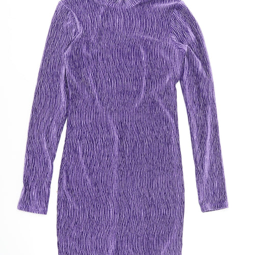 H&M Womens Purple Polyester Bodycon Size XS High Neck Pullover