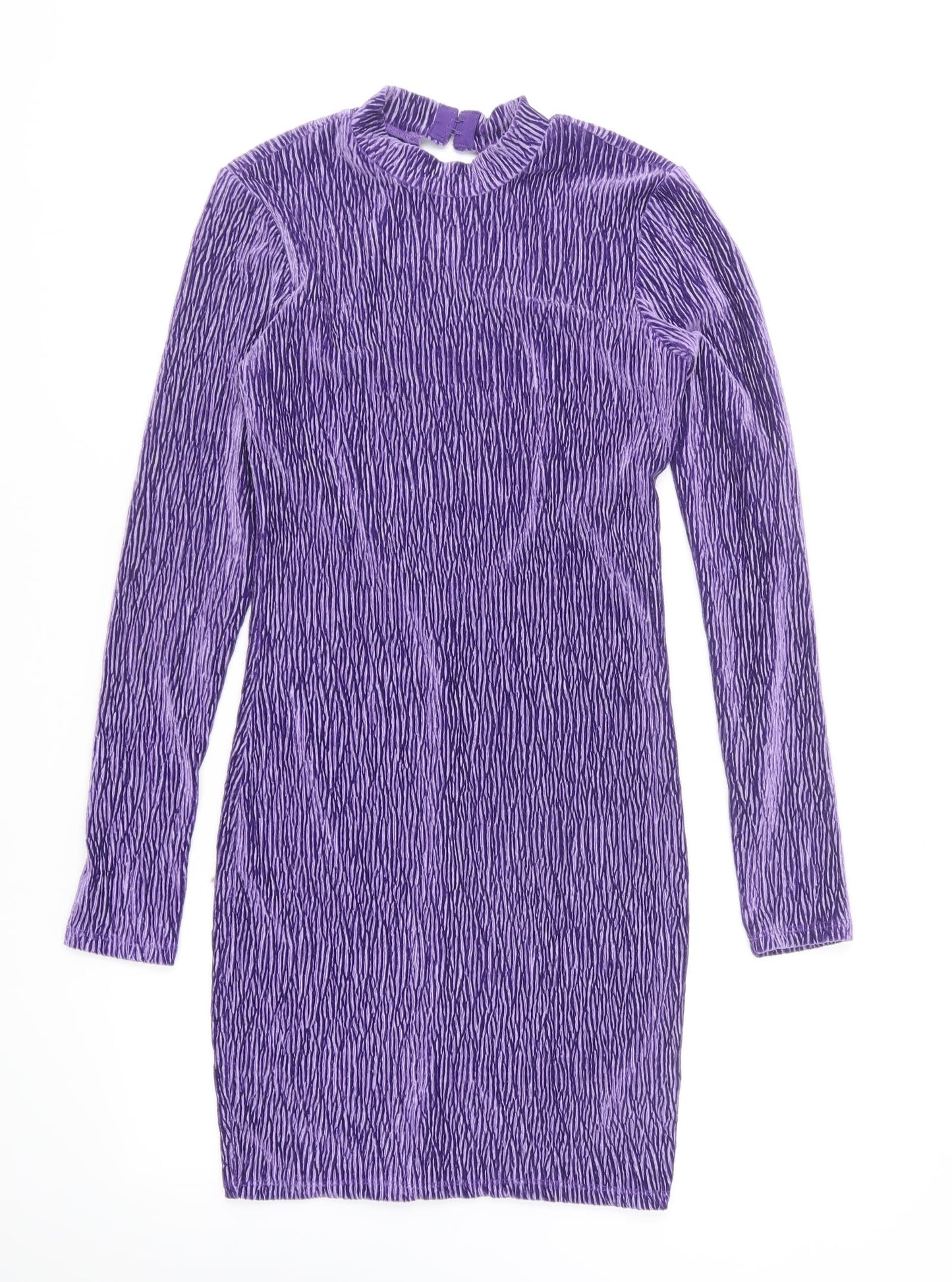 H&M Womens Purple Polyester Bodycon Size XS High Neck Pullover