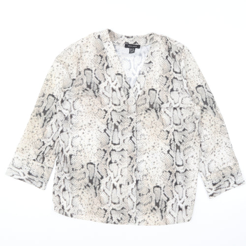 New Look Womens Beige Animal Print Polyester Basic Blouse Size 12 V-Neck - Snake Print