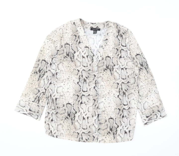 New Look Womens Beige Animal Print Polyester Basic Blouse Size 12 V-Neck - Snake Print