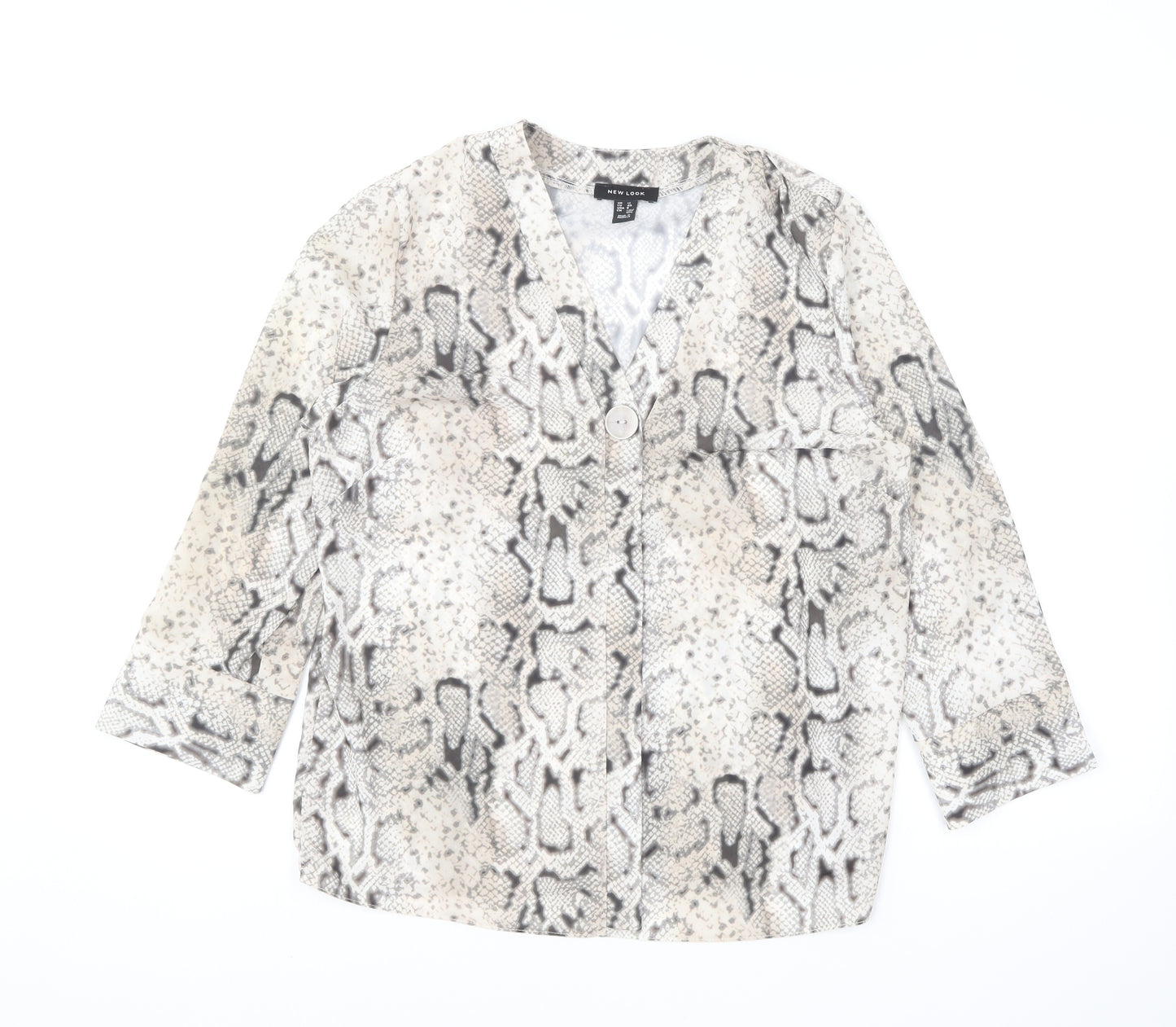 New Look Womens Beige Animal Print Polyester Basic Blouse Size 12 V-Neck - Snake Print