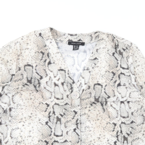 New Look Womens Beige Animal Print Polyester Basic Blouse Size 12 V-Neck - Snake Print