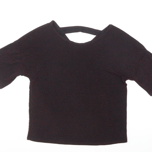 Simon Jeffrey Womens Black Nylon Basic T-Shirt Size 12 Collared