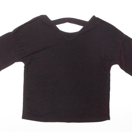 Simon Jeffrey Womens Black Nylon Basic T-Shirt Size 12 Collared