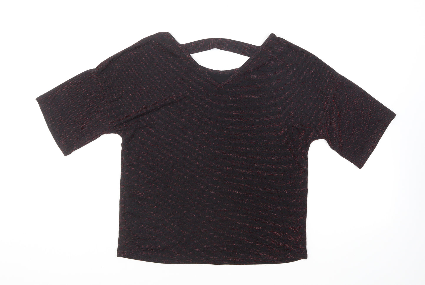 Simon Jeffrey Womens Black Nylon Basic T-Shirt Size 12 Collared
