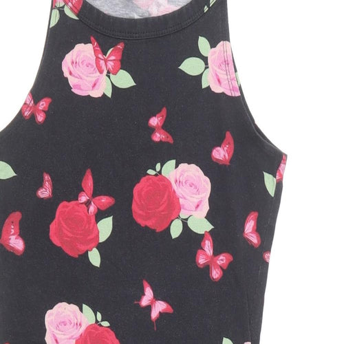 Blue Zoo Girls Black Floral Cotton Pencil Dress Size 9-10 Years Halter Pullover