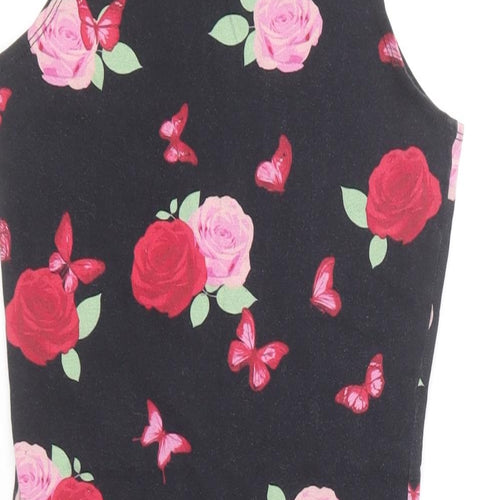 Blue Zoo Girls Black Floral Cotton Pencil Dress Size 9-10 Years Halter Pullover