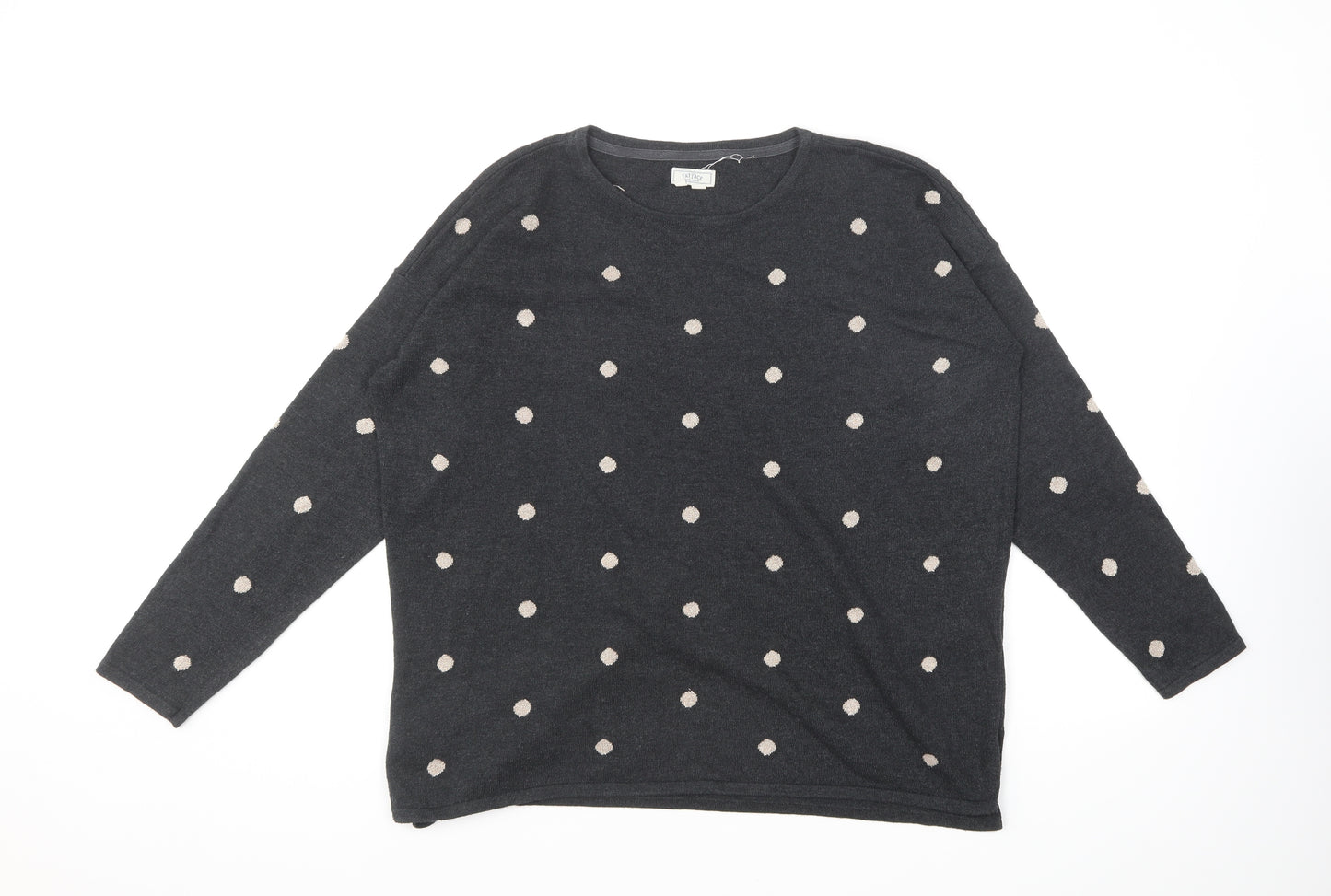 Fat Face Womens Grey Round Neck Polka Dot Cotton Pullover Jumper Size 16