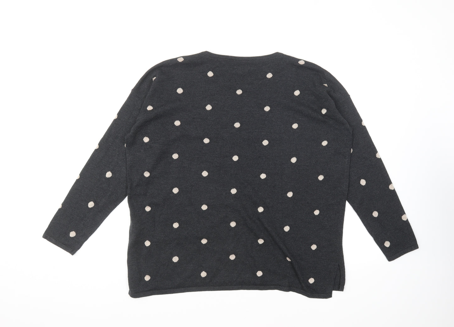 Fat Face Womens Grey Round Neck Polka Dot Cotton Pullover Jumper Size 16
