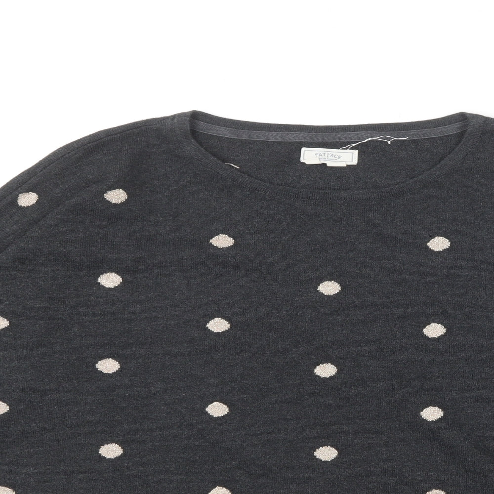 Fat Face Womens Grey Round Neck Polka Dot Cotton Pullover Jumper Size 16
