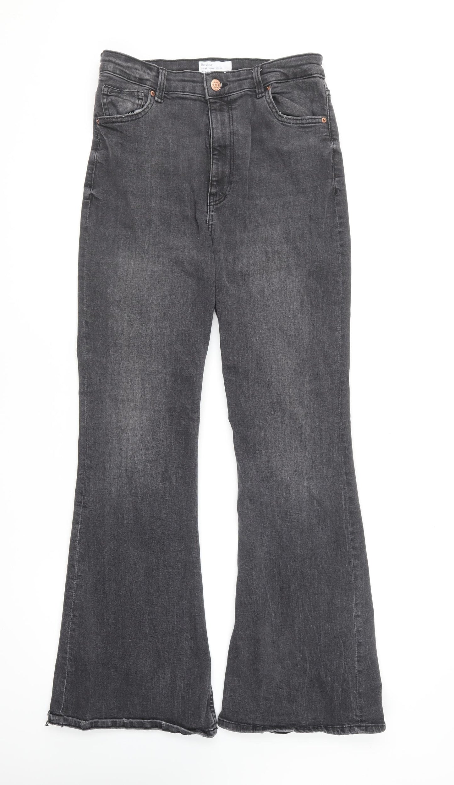 Bershka Womens Black Cotton Bootcut Jeans Size 12 L29 in Regular Button