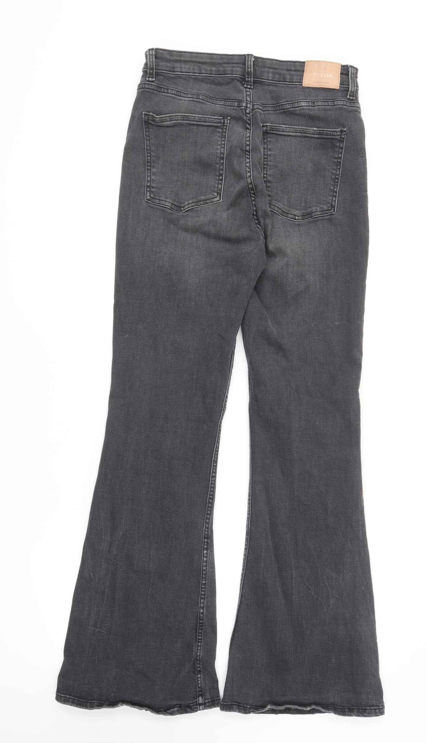 Bershka Womens Black Cotton Bootcut Jeans Size 12 L29 in Regular Button