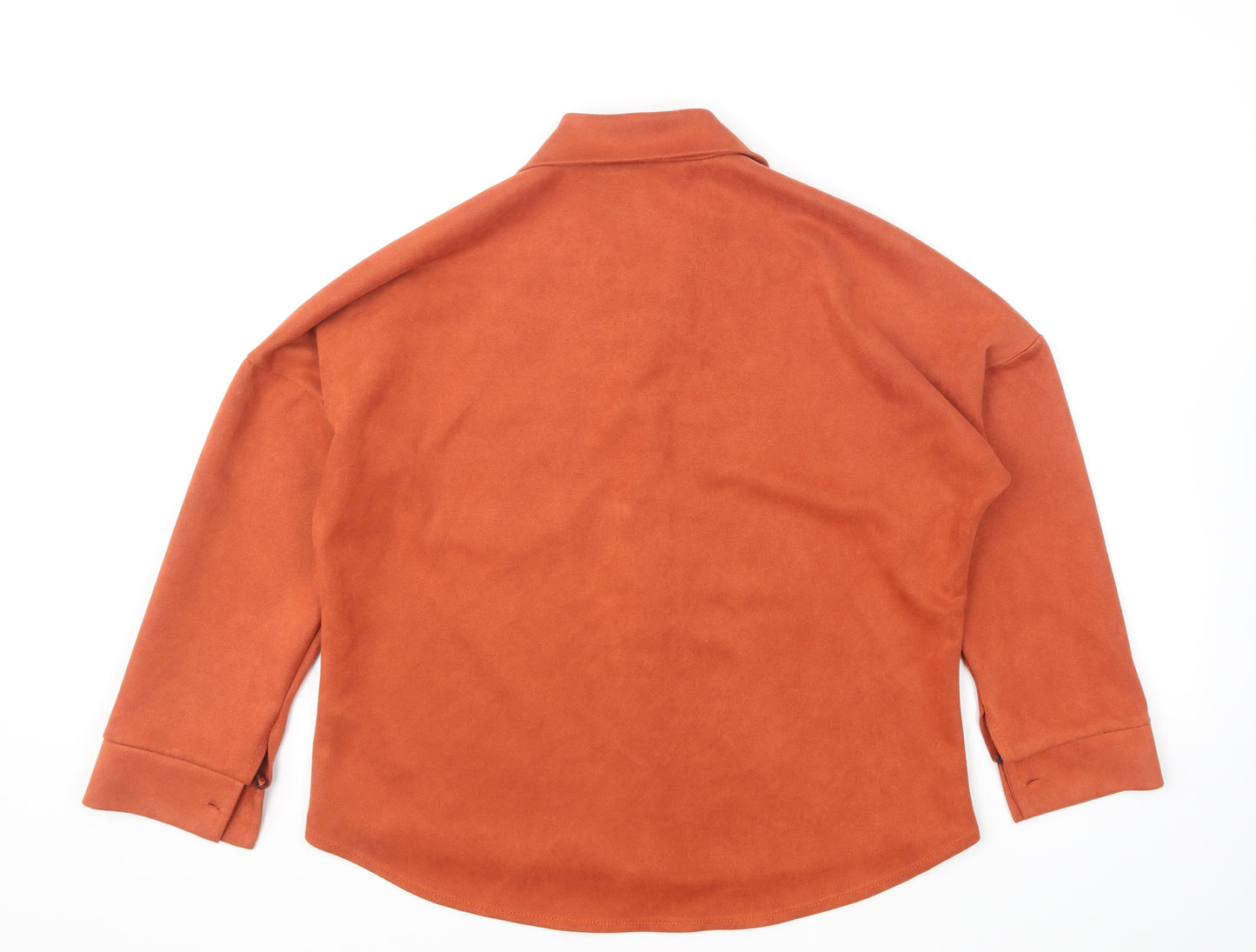 Preworn Womens Orange Polyester Basic Button-Up Size L Collared