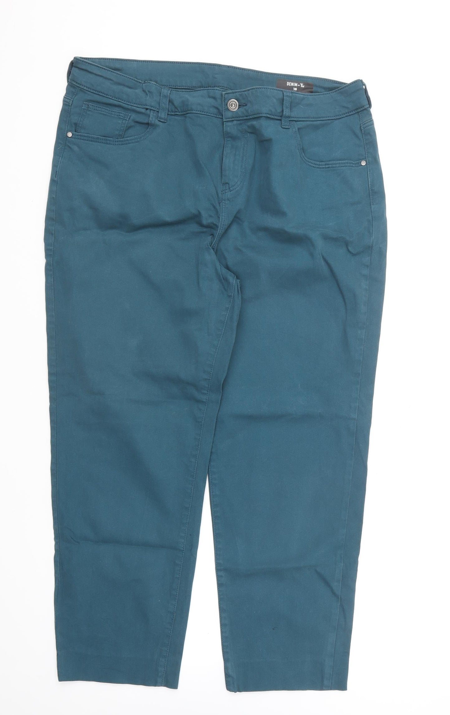 TU Womens Blue Cotton Cropped Jeans Size 16 L25.5 in Regular Button