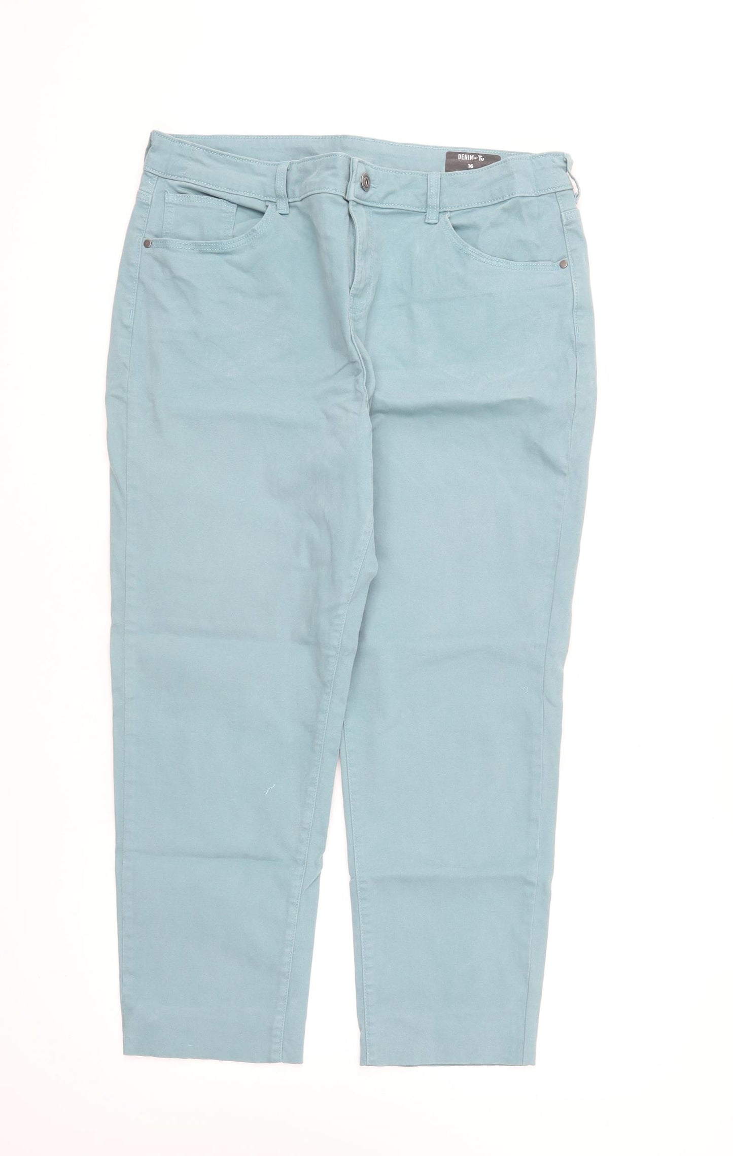 TU Womens Blue Cotton Straight Jeans Size 16 L25 in Regular Button