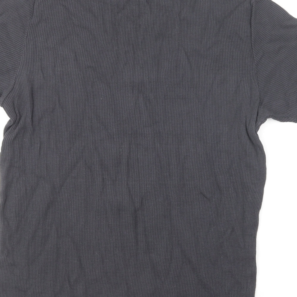 Boohoo Mens Grey Cotton Polo Size L Round Neck Pullover - Ribbed