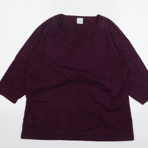 Stock Shop Womens Purple Round Neck Viscose Pullover Jumper Size L