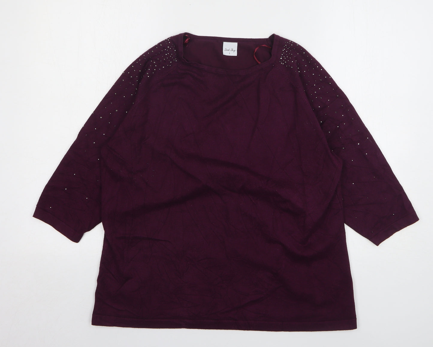 Stock Shop Womens Purple Round Neck Viscose Pullover Jumper Size L