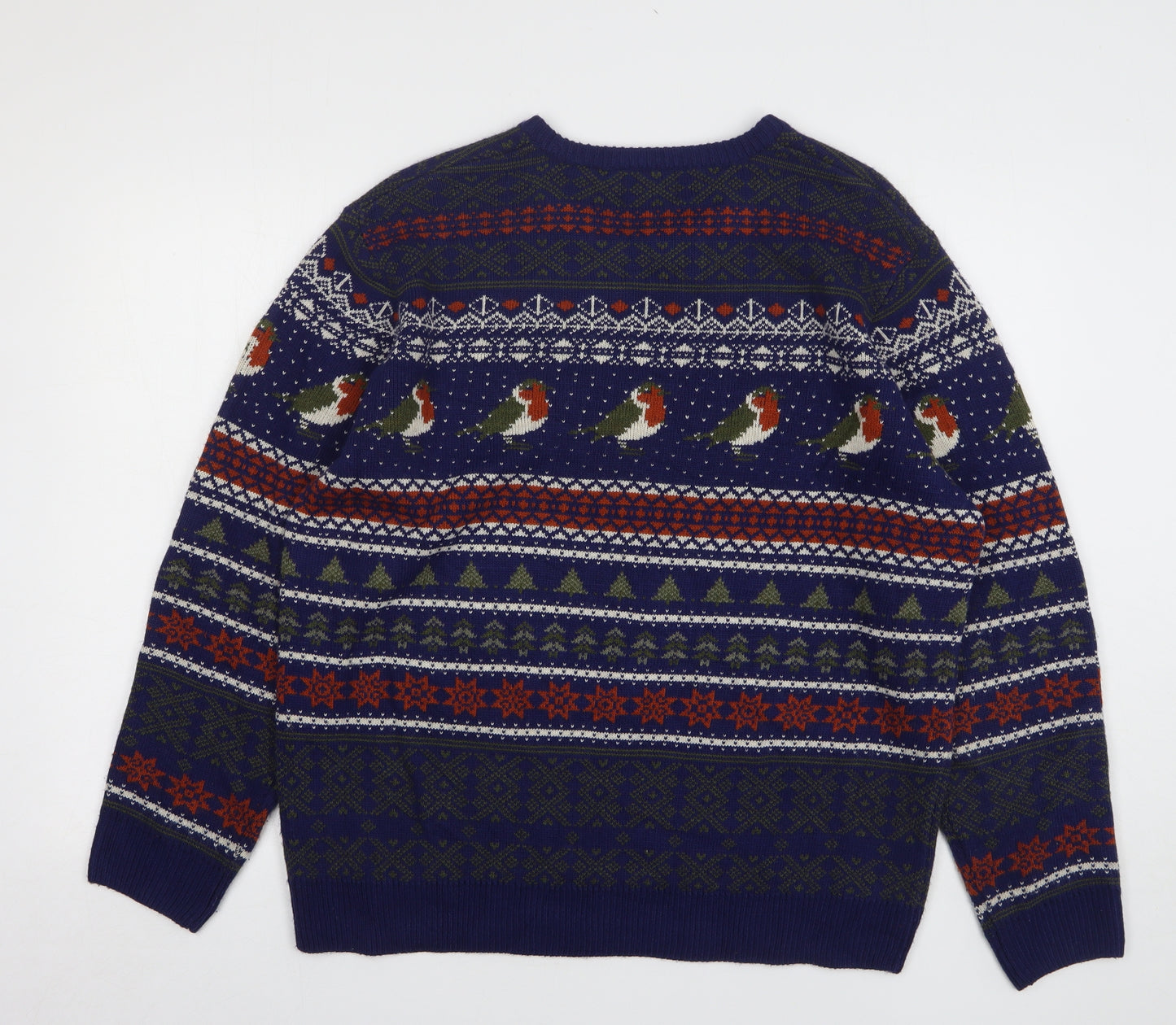 Marks and Spencer Mens Blue Round Neck Fair Isle Acrylic Pullover Jumper Size XL - Christmas