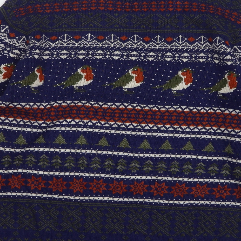 Marks and Spencer Mens Blue Round Neck Fair Isle Acrylic Pullover Jumper Size XL - Christmas