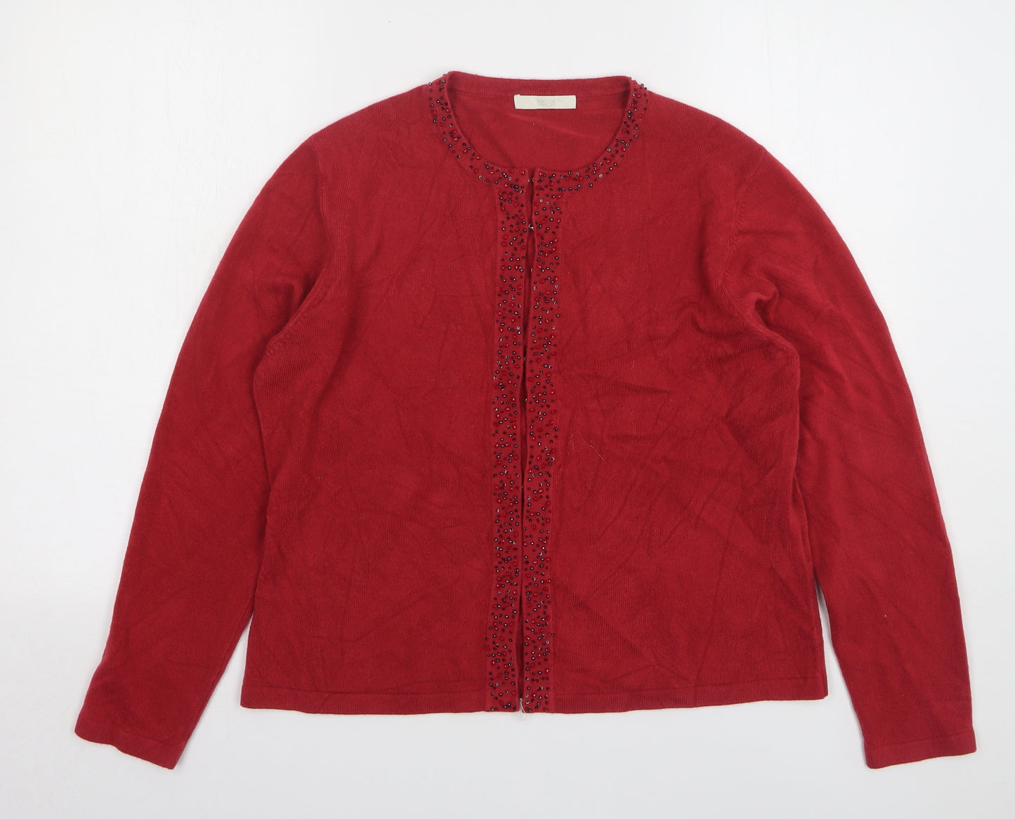 Marks and Spencer Womens Red Round Neck Acrylic Cardigan Jumper Size 18