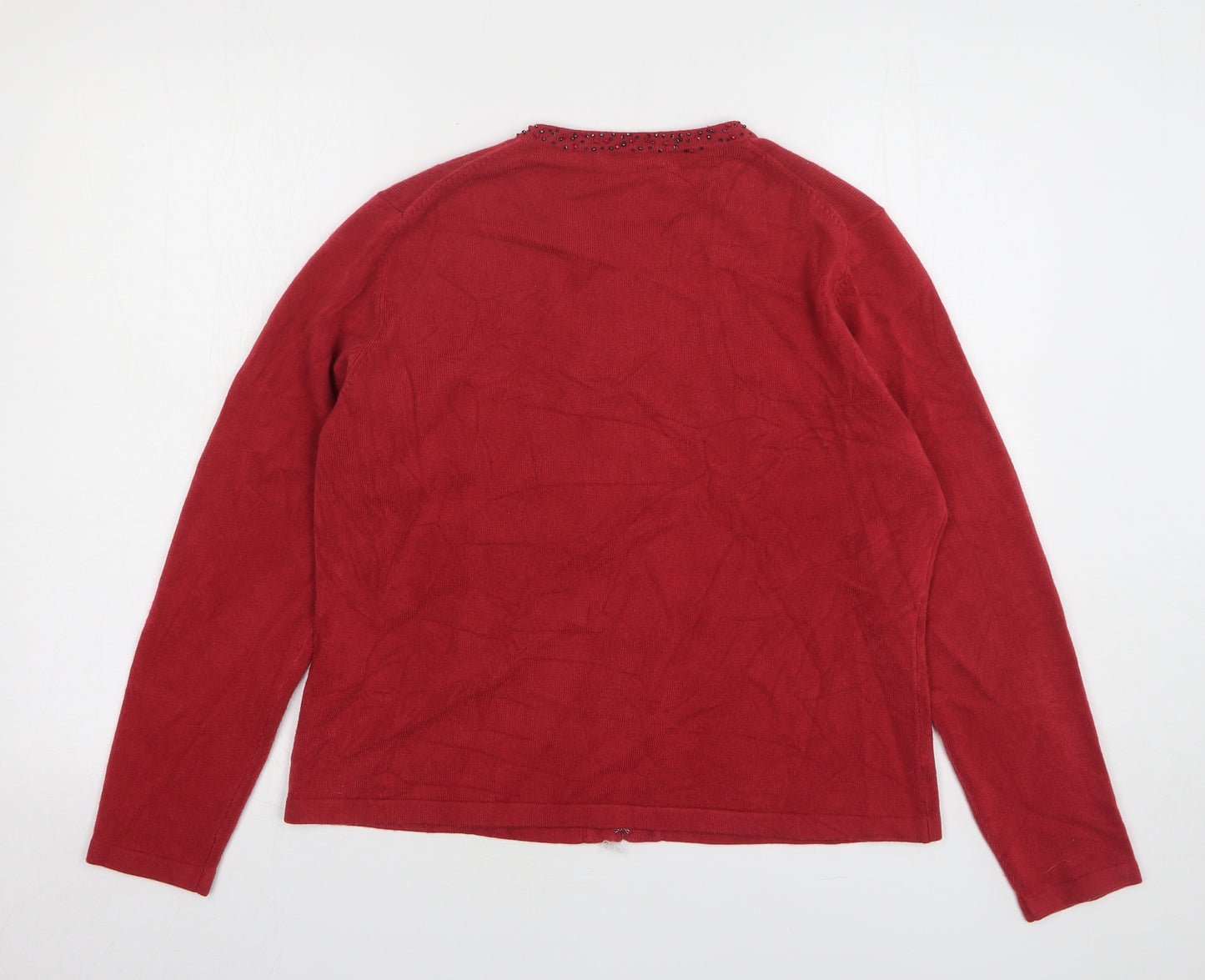 Marks and Spencer Womens Red Round Neck Acrylic Cardigan Jumper Size 18