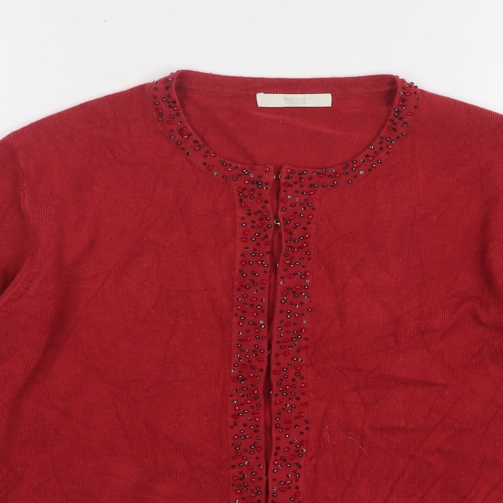 Marks and Spencer Womens Red Round Neck Acrylic Cardigan Jumper Size 18