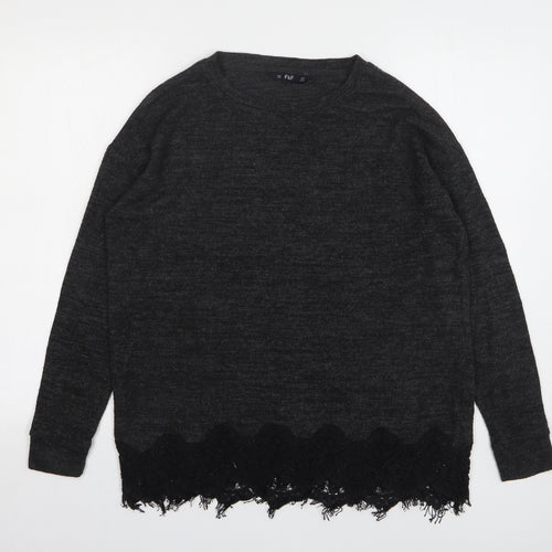 F&F Womens Grey Round Neck Polyester Pullover Jumper Size 8 - Lace Trims