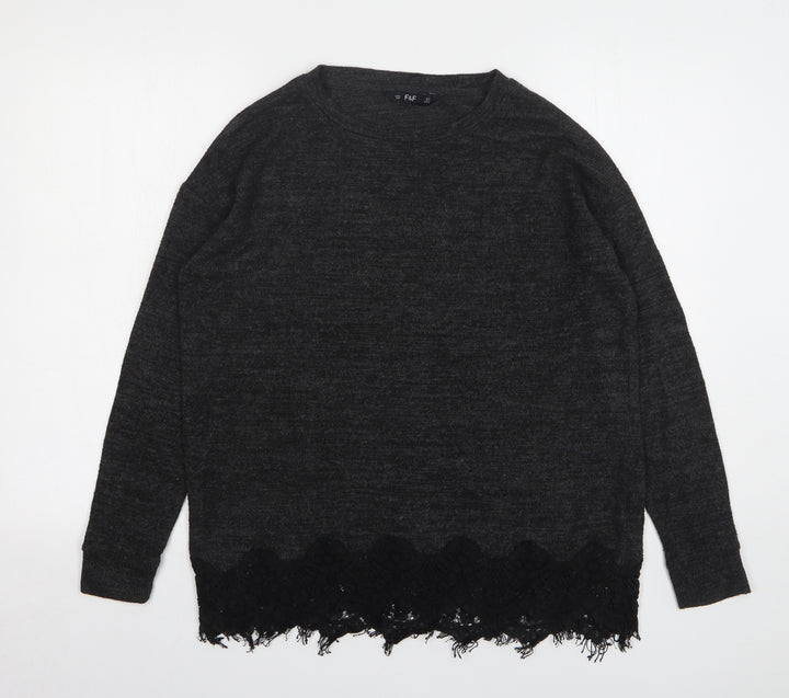 F&F Womens Grey Round Neck Polyester Pullover Jumper Size 8 - Lace Trims