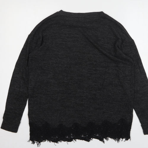 F&F Womens Grey Round Neck Polyester Pullover Jumper Size 8 - Lace Trims