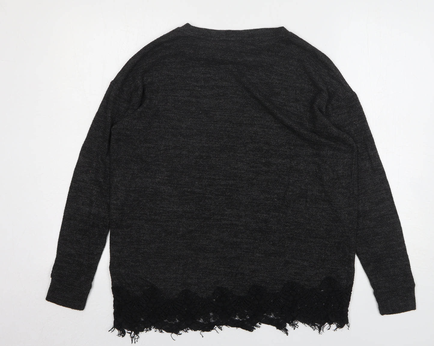 F&F Womens Grey Round Neck Polyester Pullover Jumper Size 8 - Lace Trims