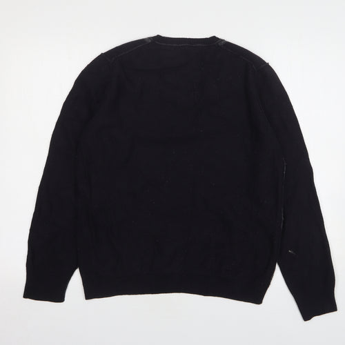 GUESS Womens Blue V-Neck Geometric Cotton Pullover Jumper Size S - Union Jack