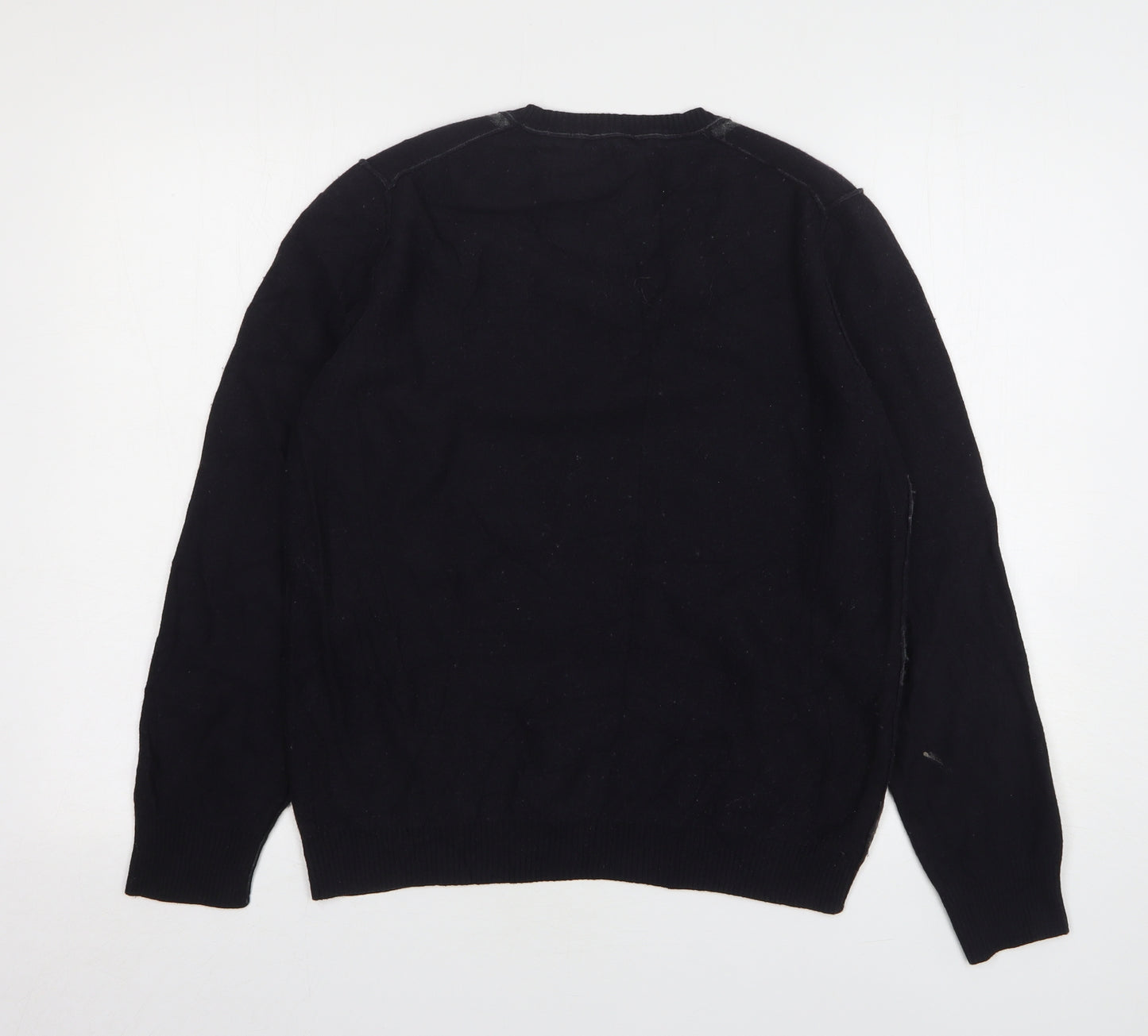 GUESS Womens Blue V-Neck Geometric Cotton Pullover Jumper Size S - Union Jack