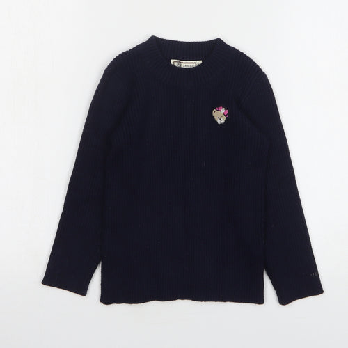 JMBear Girls Blue Round Neck Acrylic Pullover Jumper Size 5 Years Pullover