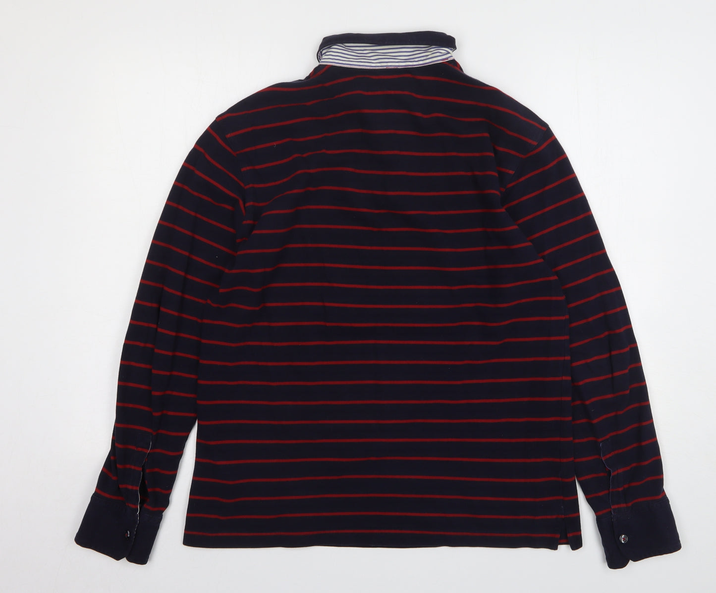 Marks and Spencer Mens Blue Striped Cotton Polo Size S Collared Button