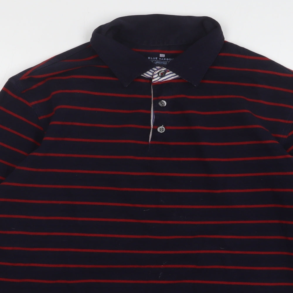 Marks and Spencer Mens Blue Striped Cotton Polo Size S Collared Button