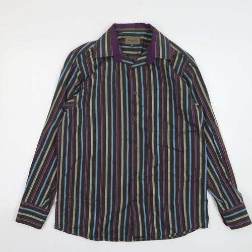 REMUS Mens Multicoloured Striped Cotton Button-Up Size M Collared Button