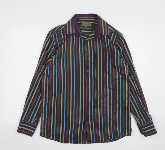 REMUS Mens Multicoloured Striped Cotton Button-Up Size M Collared Button