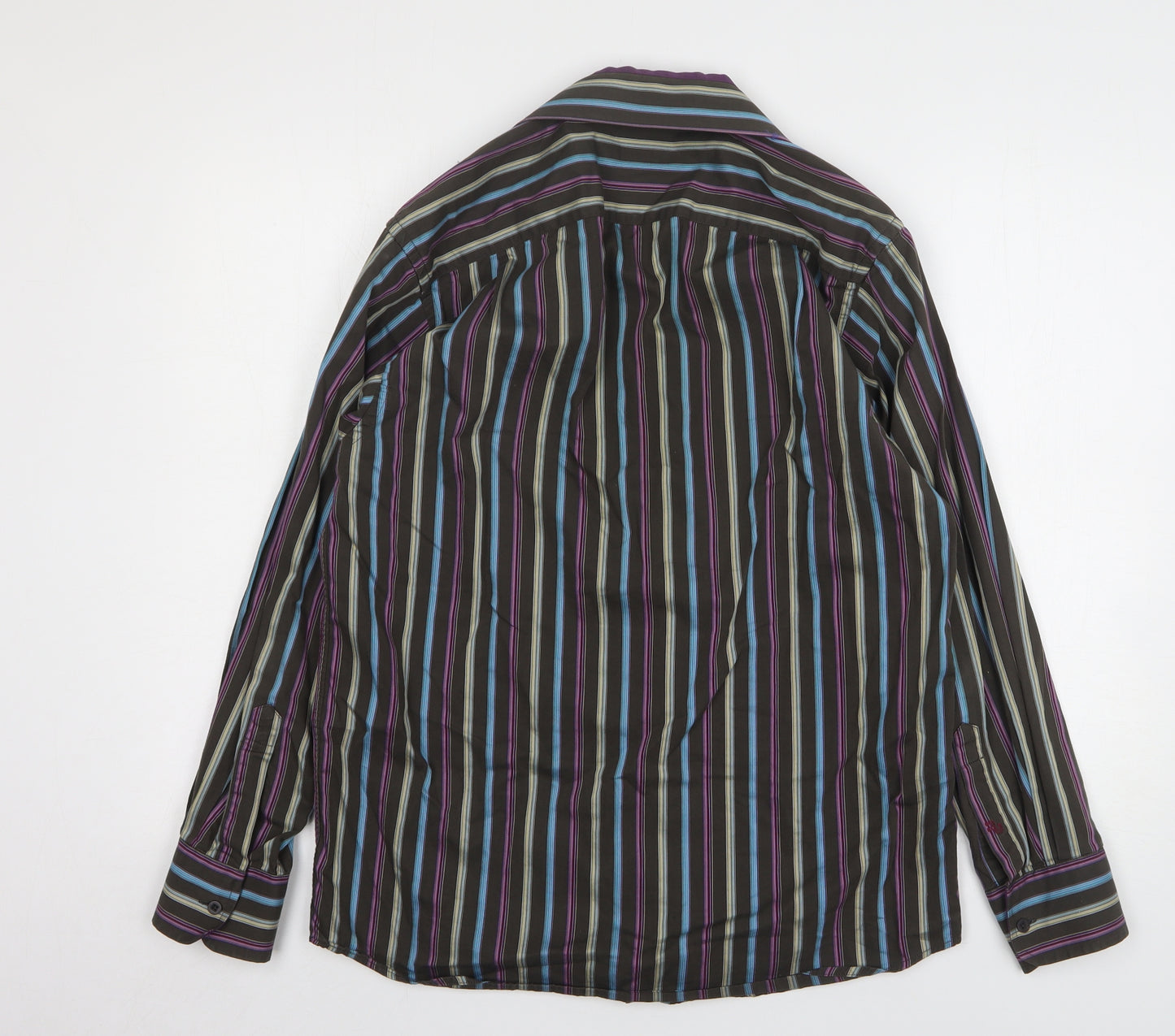 REMUS Mens Multicoloured Striped Cotton Button-Up Size M Collared Button