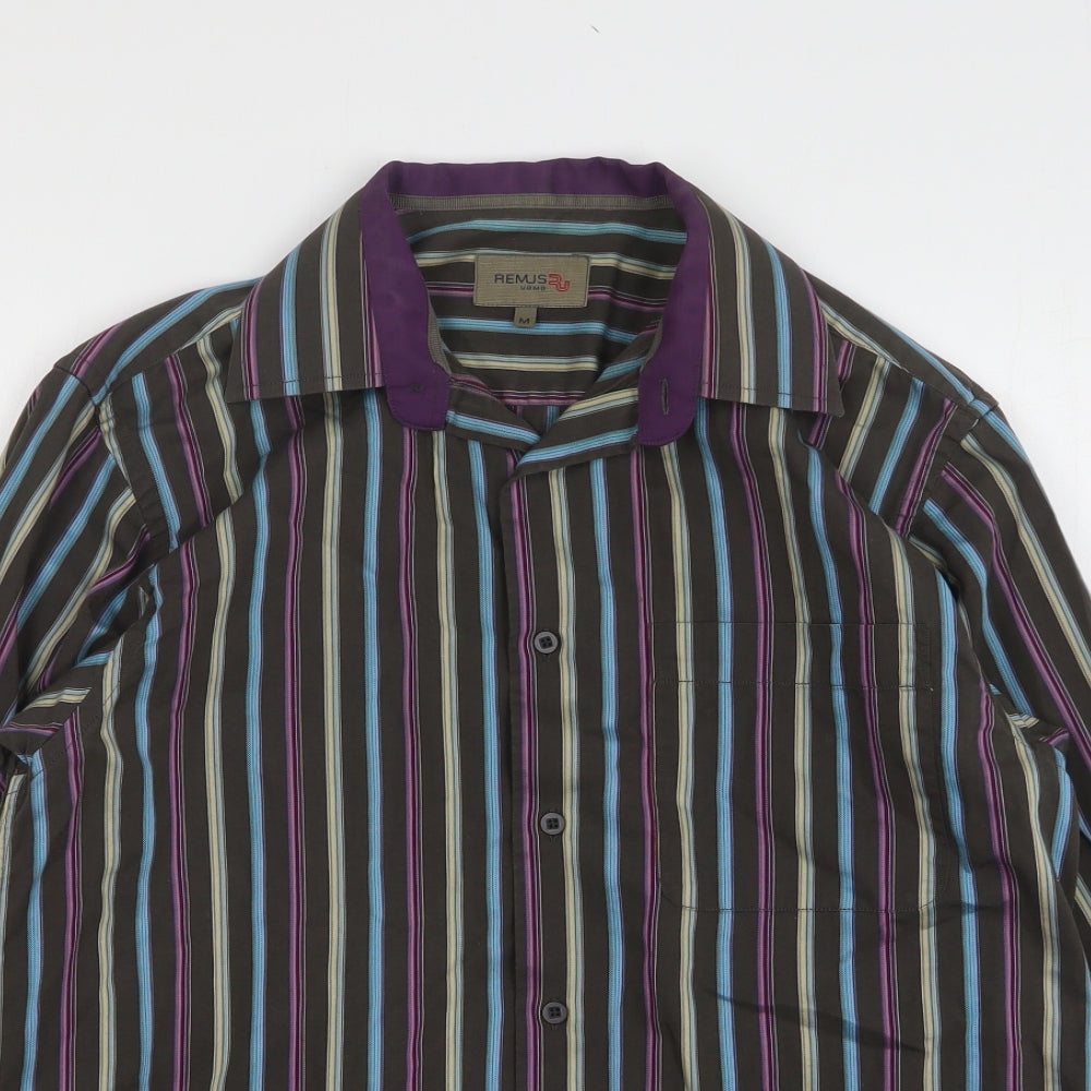 REMUS Mens Multicoloured Striped Cotton Button-Up Size M Collared Button