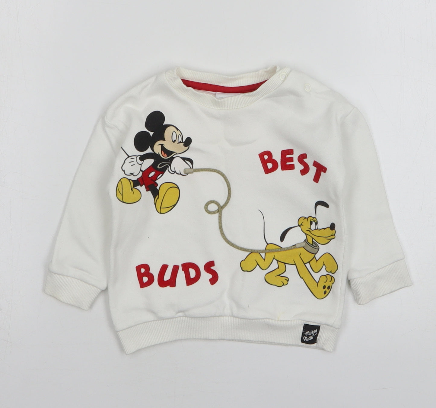 Disney Baby Boys White Cotton Pullover Jumper Size 6-9 Months Pullover - Mickey & Pluto