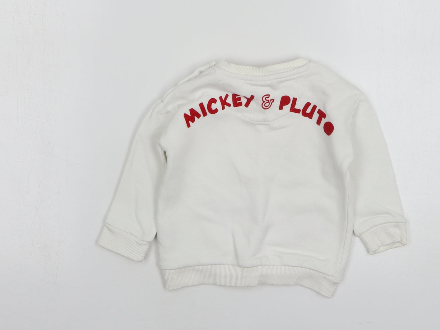 Disney Baby Boys White Cotton Pullover Jumper Size 6-9 Months Pullover - Mickey & Pluto