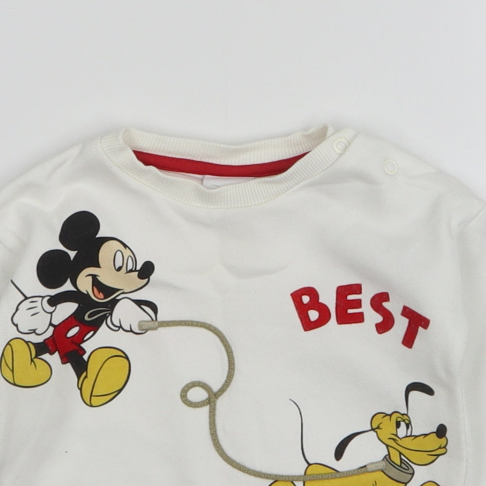 Disney Baby Boys White Cotton Pullover Jumper Size 6-9 Months Pullover - Mickey & Pluto
