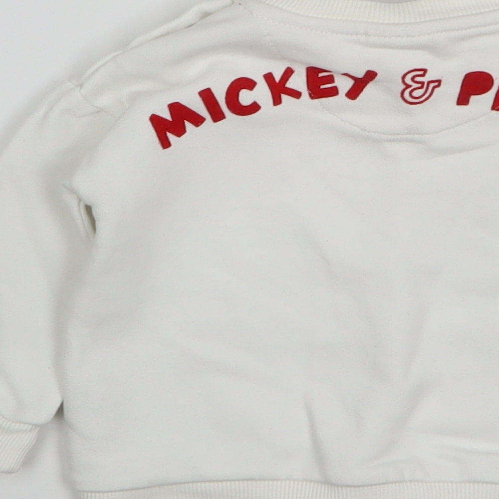 Disney Baby Boys White Cotton Pullover Jumper Size 6-9 Months Pullover - Mickey & Pluto