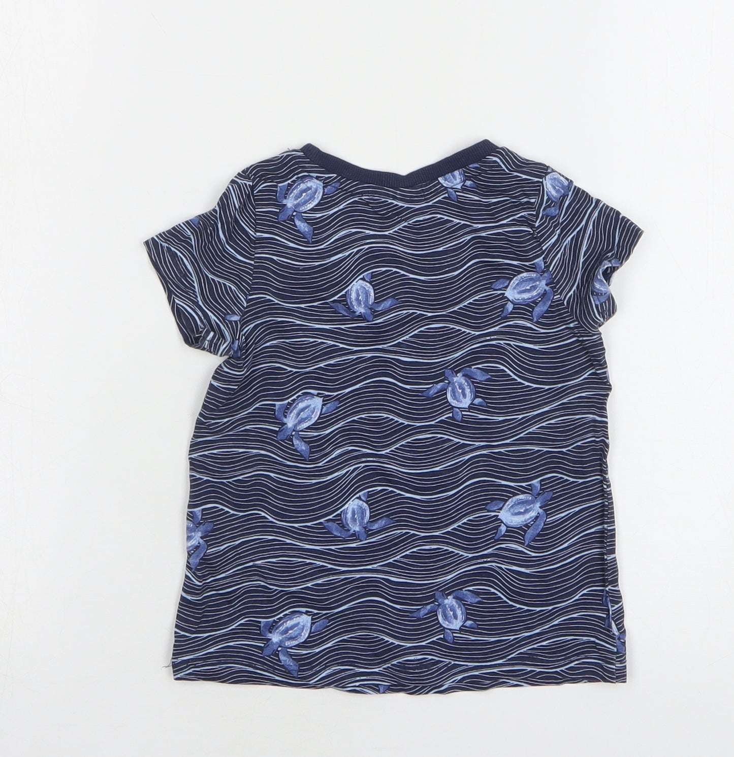 SoCute Boys Blue Geometric Cotton Basic T-Shirt Size 12-18 Months Round Neck Pullover - Turtles